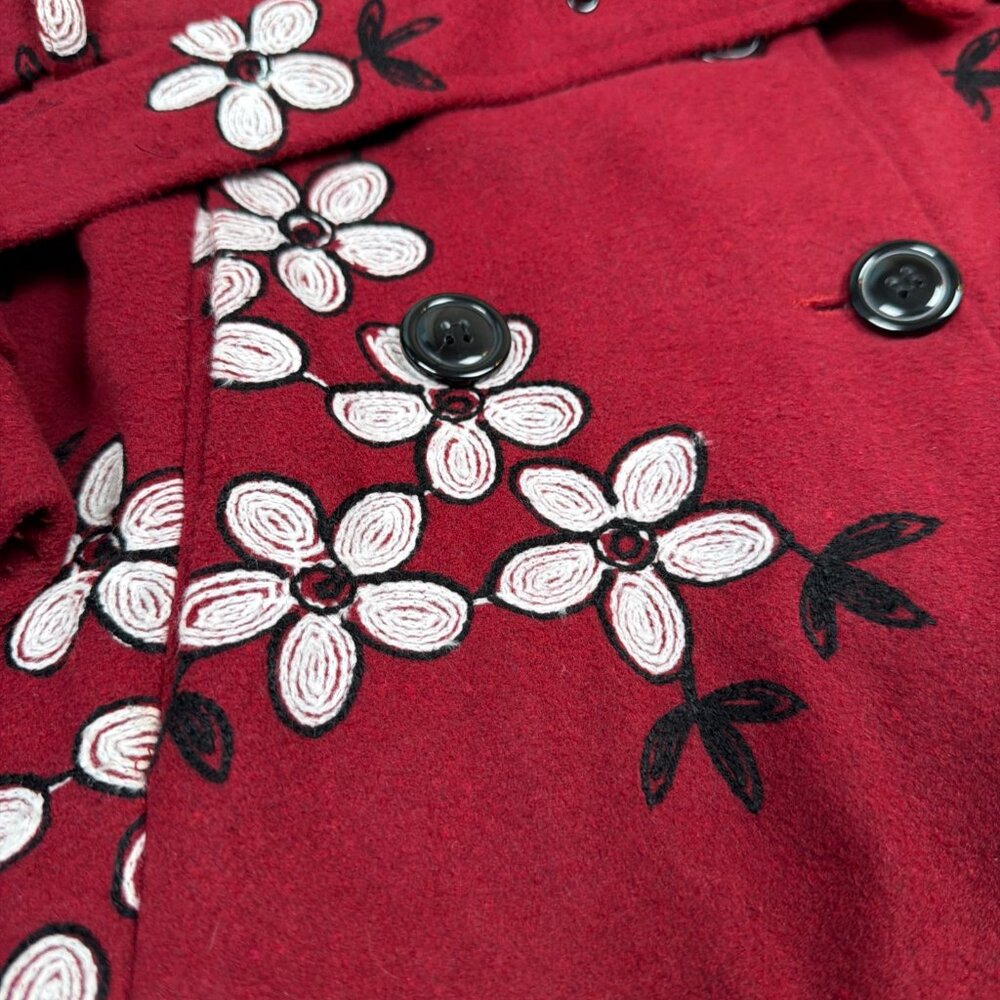 Voodoo Vixen Burgundy Floral Trench Coat - Picture 6 of 10